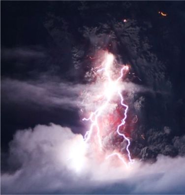 Lightning Bolts at the Iceland Volcano Eyjafjallajkull.