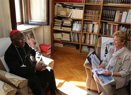 Cardinal Arinze with Colleen Bayer of Family Life International 