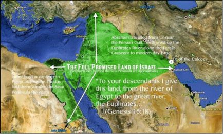 The green in this map is the Promised Land given by God to Abraham, Isaac, and Jacob (Israel) and their descendants for ever.