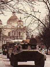 Russian tanks rolling out of Moscow