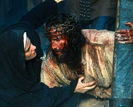 Jesus meets His Sorrowful Most Mother on the way to Calvary.