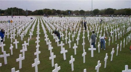 The Cuban Memorial displayed at Tamiami Park, Miami, Florida: Each cross bears the name of a victim of Castro's genocide against the Cuban people.
