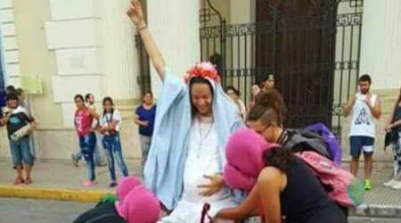 Argentinas March for Women Holds Fake Abortion of Virgin Mary in Front of Cathedral