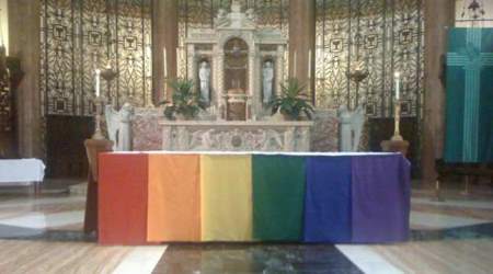 gay flag on altar