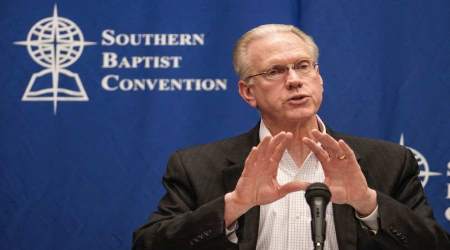 Barrett Duke, resolutions committee chairman, answers questions at the Southern Baptist Convention annual meeting, June 13, 2017.