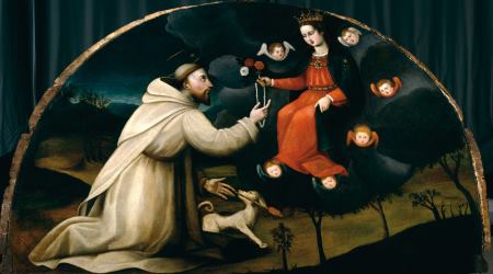 St Dominic is given the Rosary by Our Lady