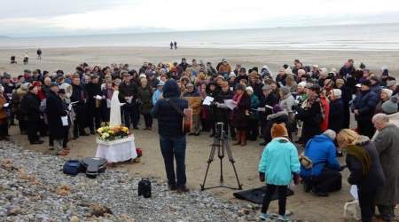 Pro-life advocates gather on the Irish coast to pray for life in November 2017.