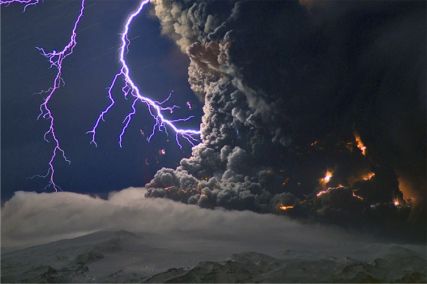 Lightning Bolts at the Iceland Volcano Eyjafjallajökull.