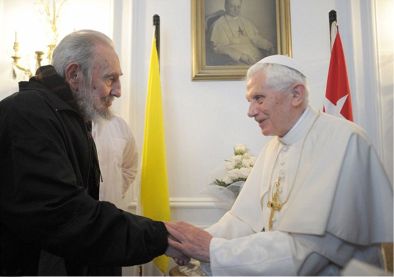 Fidel Castro and Pope Benedict XVI meet.