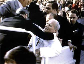 Pope John Paul II lies injured in his jeep in St. Peter's Square after being shot by Turkish gunman Mehmet Ali Agca in this May 1981 file photo. Leaders of the former Soviet Union were behind the assassination attempt against Pope John Paul II in 1981, an Italian parliamentary investigative commission said in a report.