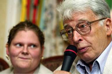 British scientist Robert Edwards with Louise Brown, the world's first 'test-tube baby' 