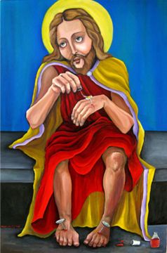Jesus does His nails.