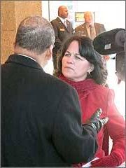 Pro-life rape victim Mary Higgins speaks to the media during a press conference.