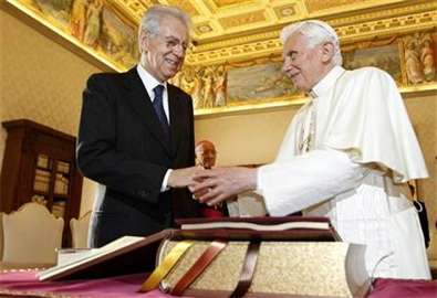 Pope Benedict XVI and Italian Prime Minister Mario Monti