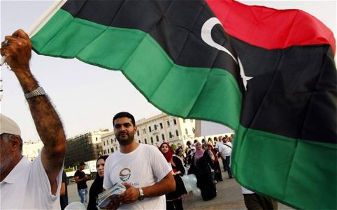 Supporters of the Justice and Construction Party, the political arm of the Libyan Muslim Brotherhood, celebrate the end of the election campaign in Tripoli