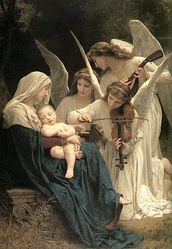 Mary and Jesus serenaded by angels