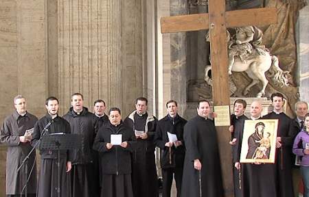 Deacons from St. Paul's Seminary pray the rosary at St. Peter's Basilica on Jan. 16, 2013.