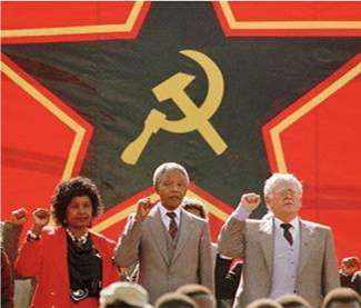 Nelson Mandela with wife Winnie and Joe Slove, head of South Africa Communist Party and leading member of ANC.