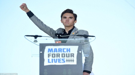 David Hogg gives communist salute during pro-gun control rally