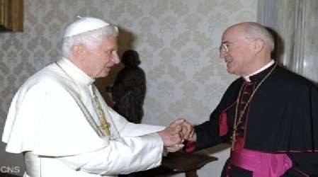 Pope Benedict greets Archbishop Carlo Maria Viganò
