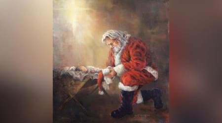 The image of Santa and baby Jesus that was censored by Facebook.