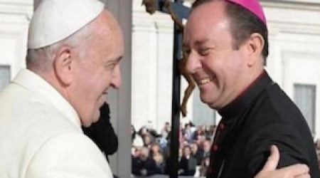 Pope Francis greets Bishop Gustavo Zanchetta.