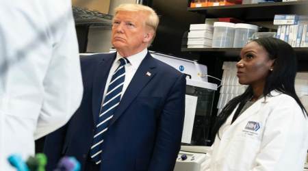 President Donald J. Trump tours the viral pathogenesis laboratory Tuesday, March 3, 2020, at the National Institutes of Health in Bethesda, Md.