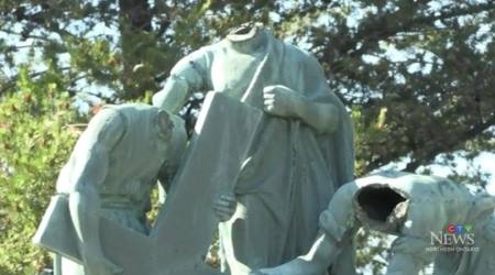 Beheaded Catholic statues in the Roman Catholic Diocese of Sault Ste. Marie in Ontario. 