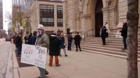 Chicago Catholics praying outside Holy Name Cathedral, April 24.
