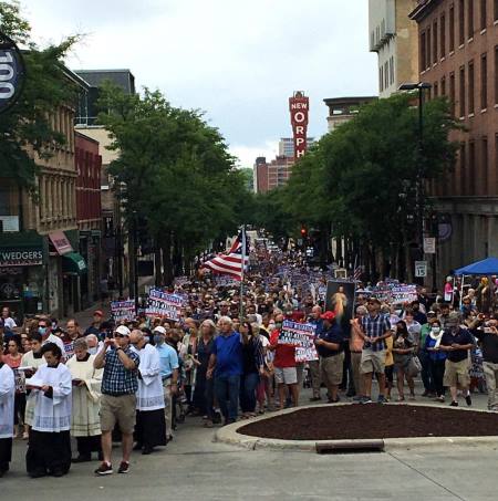 Hundreds attended the Eucharistic procession down the streets of Madison, Wisconsin, Aug. 15, 2020.