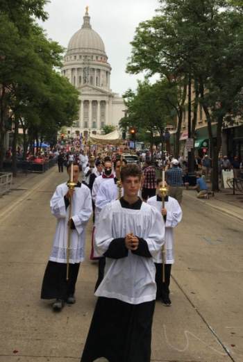 The Eucharistic procession leaving the Capital building in Madison, Wisconsin, Aug. 15, 2020.