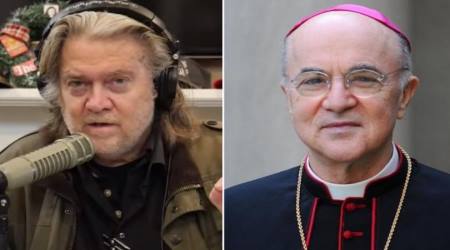 Steve Bannon greets Archbishop Carlo Maria Viganò