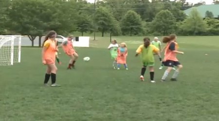 Girls playing soccer