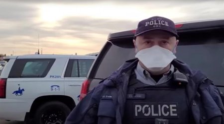 Police outside Christian Grace Life Church in Spruce Grove, Alberta, this morning