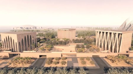 The proposed Abrahamic Family House, to be built in Abu Dhabi. From left to right: the mosque, the church, and the synagogue.