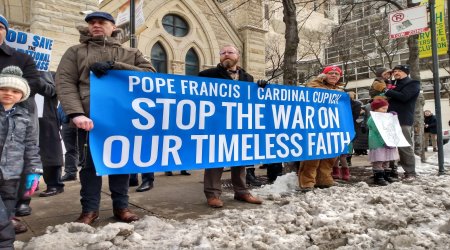 February 7 rosary rally of 200 faithful took place on the tiny sidewalk in front of Chicago's Holy Name Cathedral