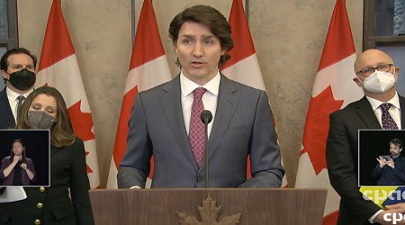 Justin Trudeau at the February 14 press conference