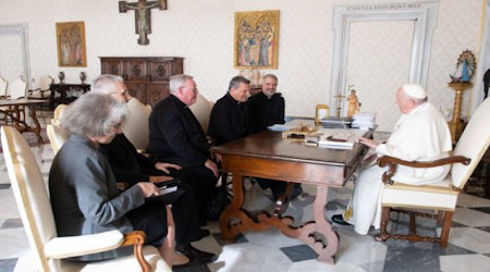 Francis with leading members of the Secretariat of the Synod of Bishops