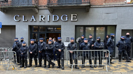 Brussels police outside NatCon Brussels, April 16, 2024.