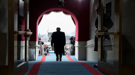 Trump walking to his seat for the inaugural swearing-in ceremony