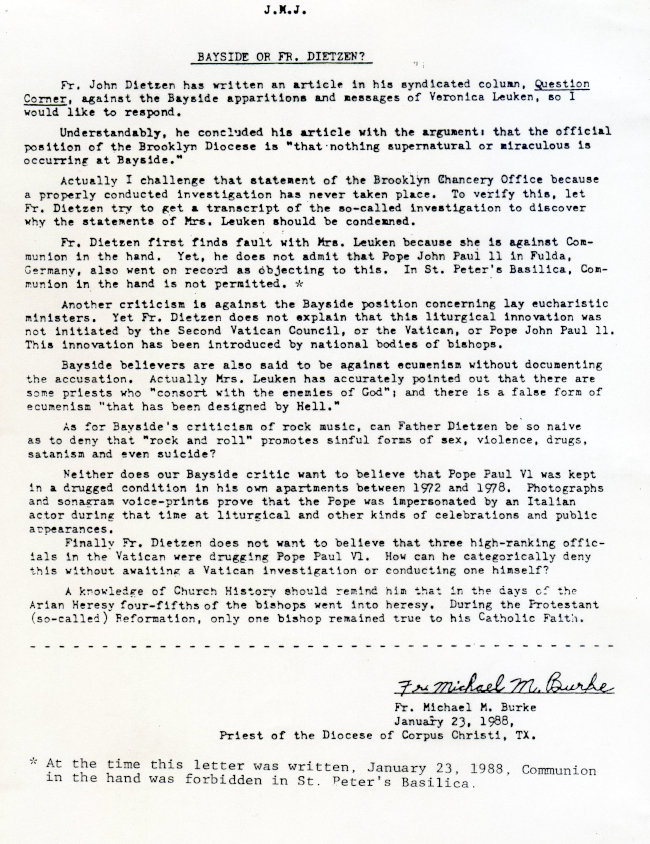 Fr. Michael Burke letter