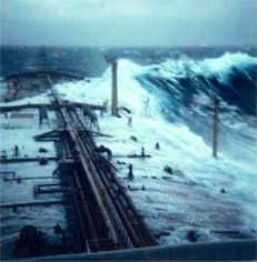 This rare photo of a rogue wave was taken by first mate Philippe Lijour aboard the supertanker Esso Languedoc, during a storm off Durban in South Africa in 1980. 